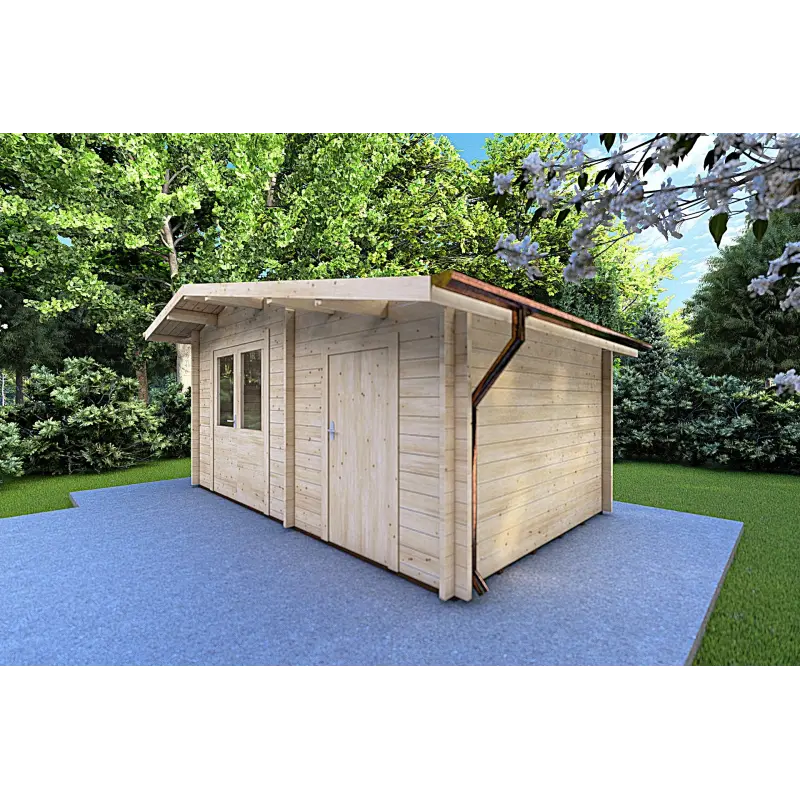 Casa de madera para jardín con dos estancias independientes ALLEGRA 5x3 44mm, frente lado derecho