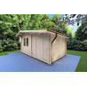 Casa de madera para jardín con dos estancias independientes ALLEGRA 5x3 44mm, frente lado derecho