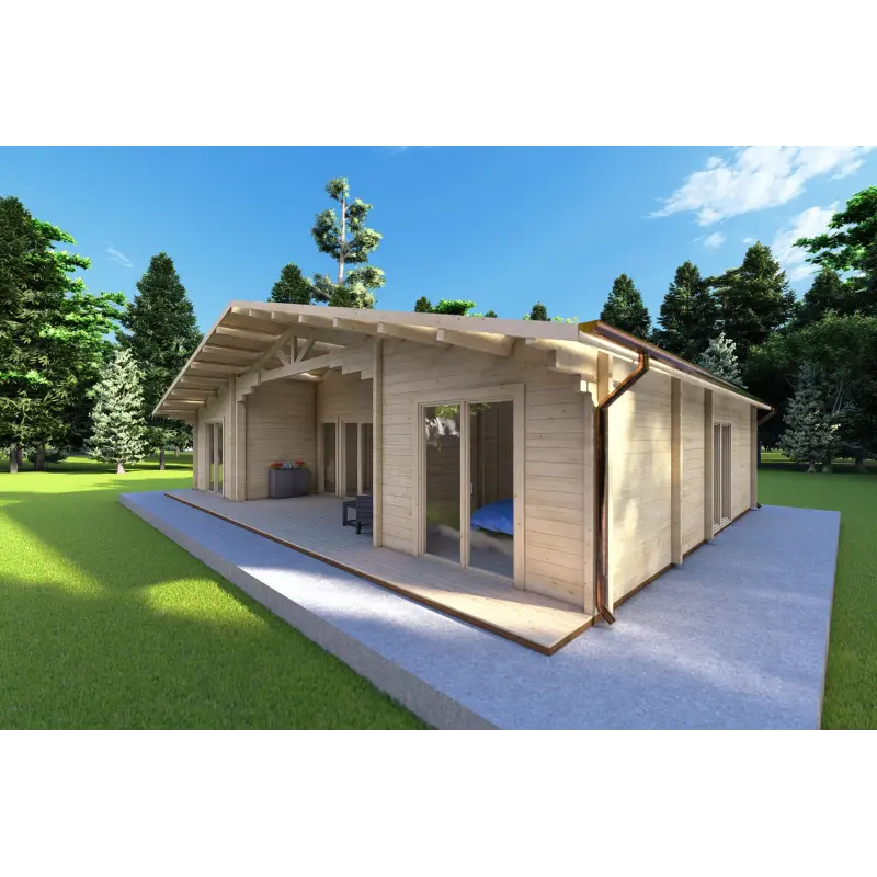 Casa de madera moderna NATALIA 95 m² 68mm, frente lado derecho