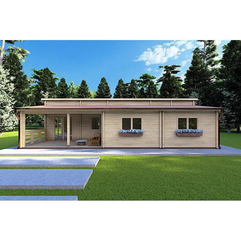 Casa de madera moderna ROSALIA 95 m² 68mm, vista frontal