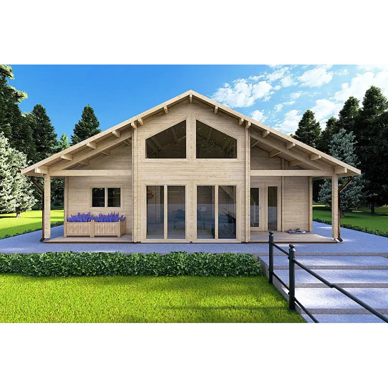 Casa de madera moderna ASPEN 10x8 68mm, vista frontal