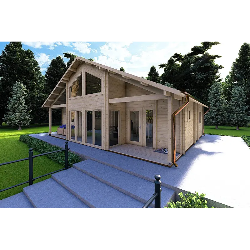 Casa de madera moderna ASPEN 10x8 68mm, frente lado derecho
