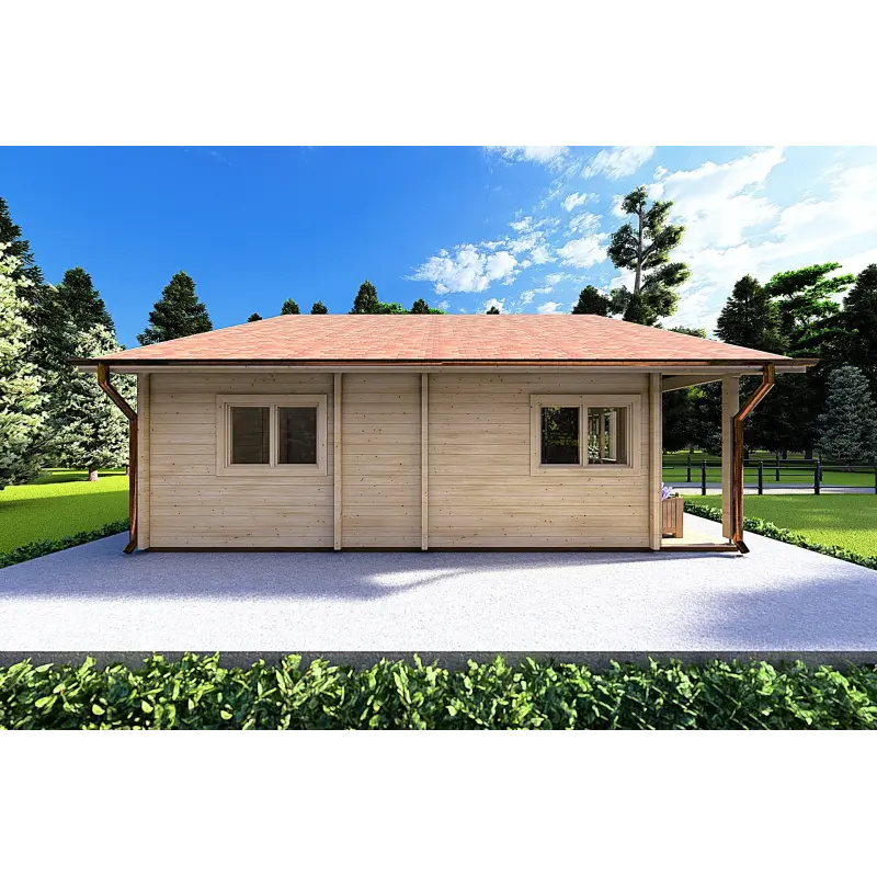 Casa de madera moderna ASPEN 10x8 68mm, lado izquierdo