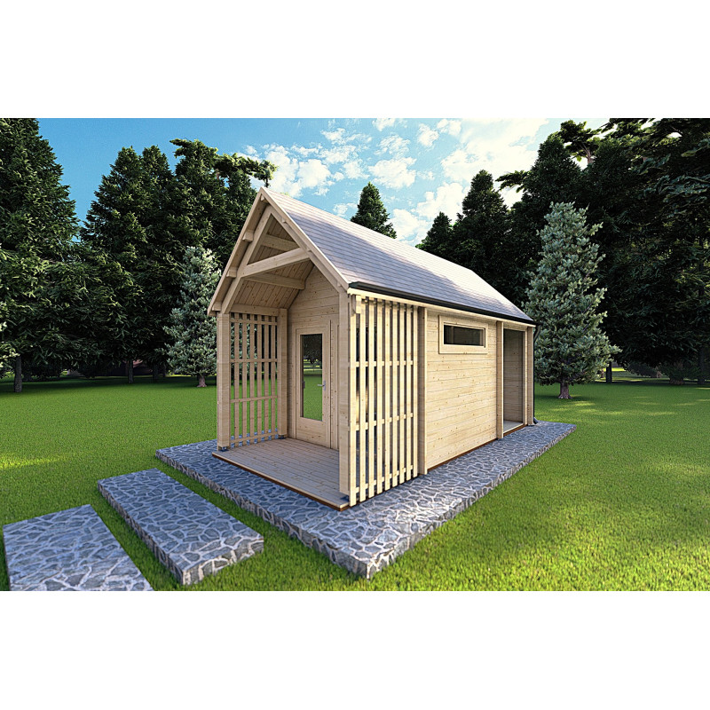 Casa de madera para jardín NINA 6x3 44mm, frente lado derecho