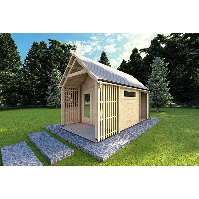 Casa de madera para jardín NINA 6x3 44mm, frente lado derecho