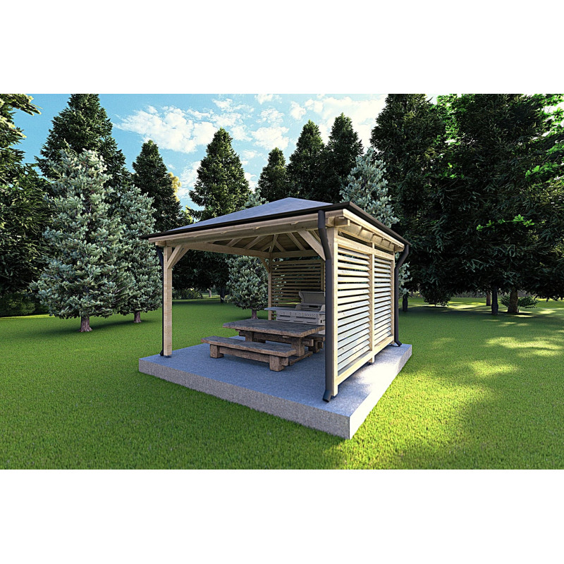 Gazebo en madera 4x4 OLIVIA, frente lado derecho