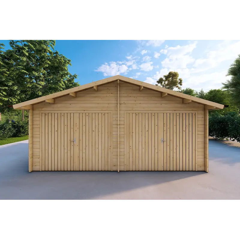 Garaje doble de madera 30 m², 40mm, vista frontal