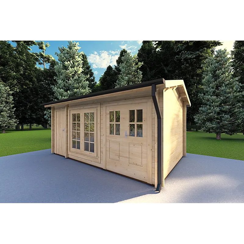Casa de madera para jardín ALEXIA 4.5x3, 40mm, frente lado derecho