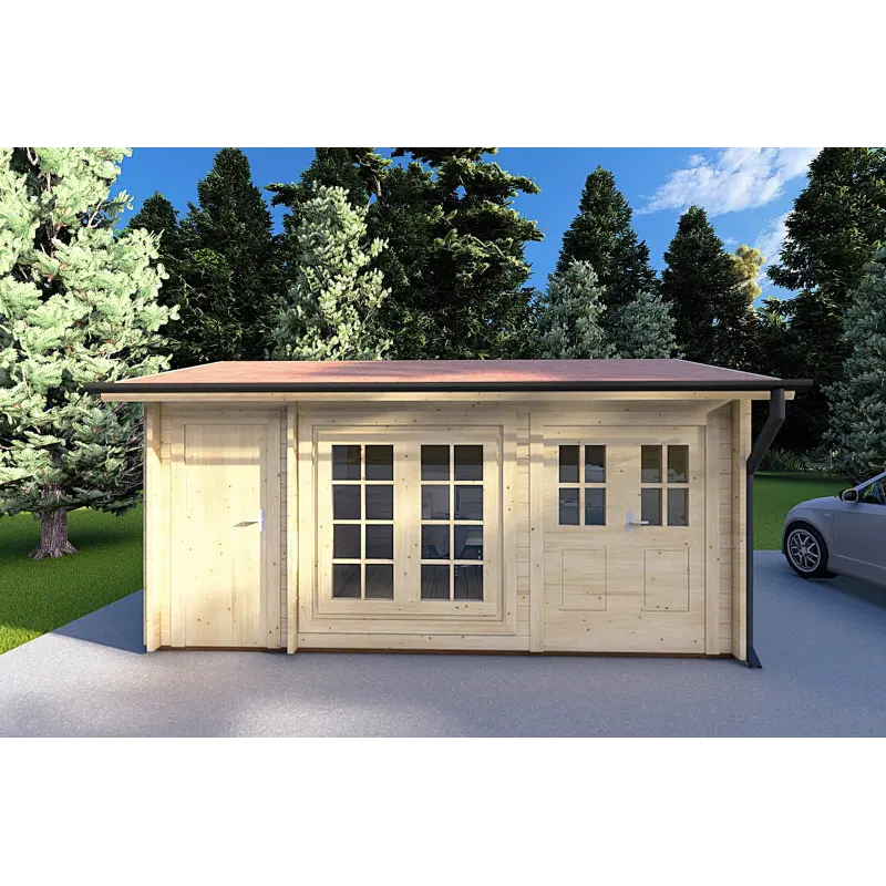 Casa de madera para jardín ALEXIA 4.5x3, 40mm, vista frontal