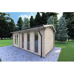 Casita de jardín ZAIRA 5.7x3, 40mm, frente lado derecho