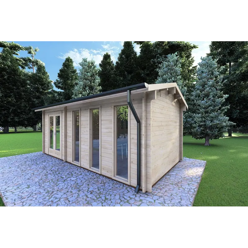 Casita de jardín ZAIRA 5.7x3, 40mm, frente lado derecho