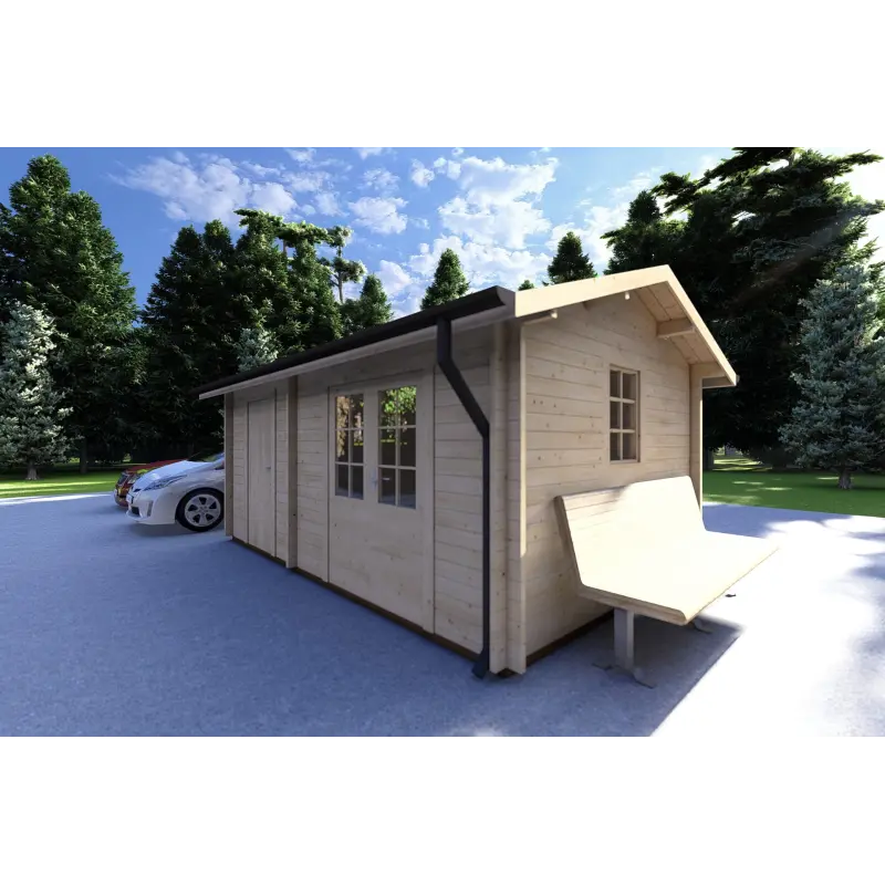 Casita de madera LUNA 5x3, 40mm, frente lado derecho