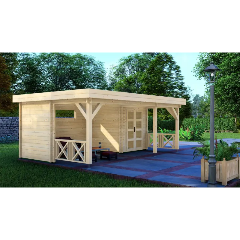 Casita de jardín ASIA 6x4, 44mm, frente lado izquierdo