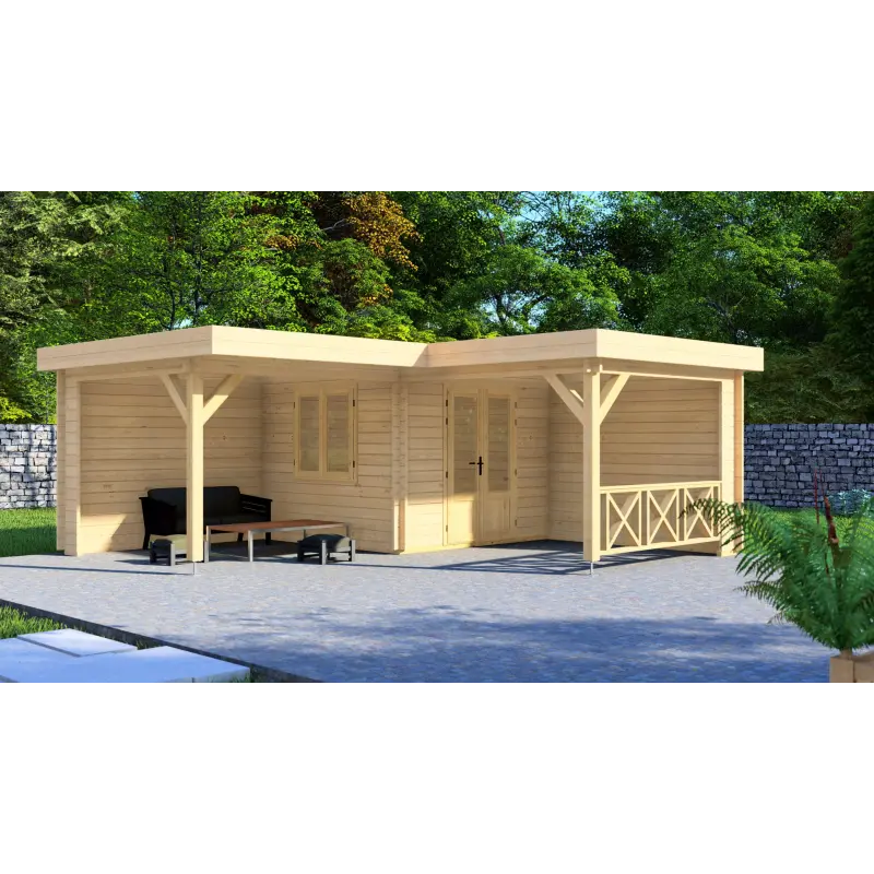 Casa de madera para jardín REBECCA 6x6, 44mm, frente lado derecho