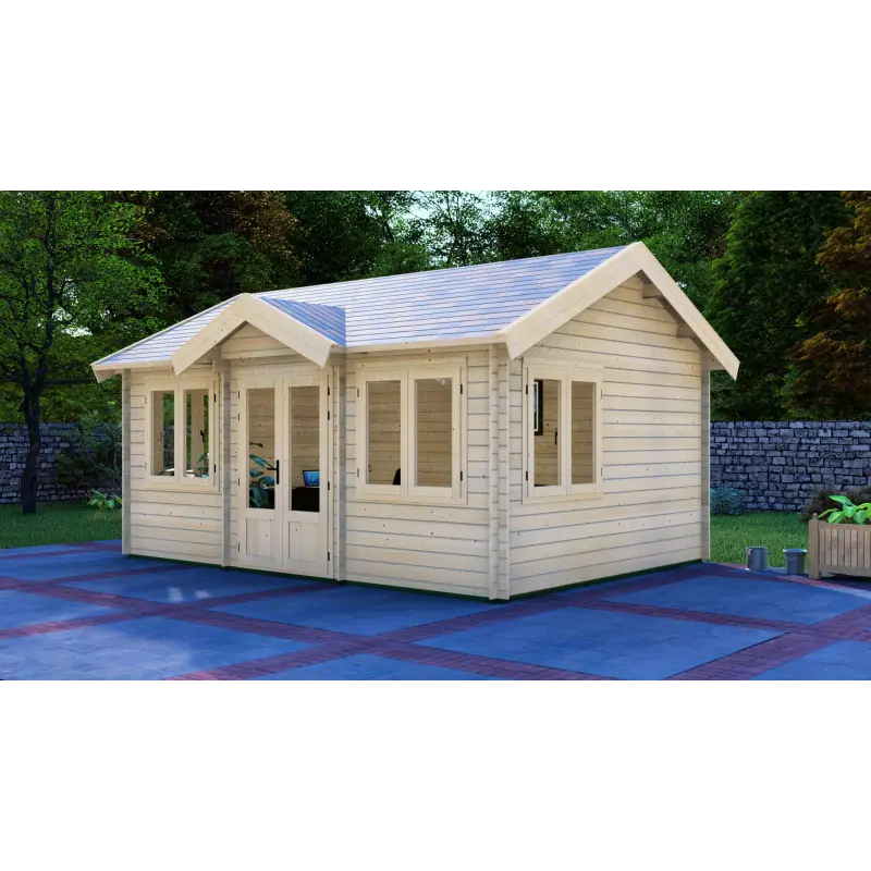 Casa de madera para jardín GRACE 5.5x4, 44mm, frente lado derecho