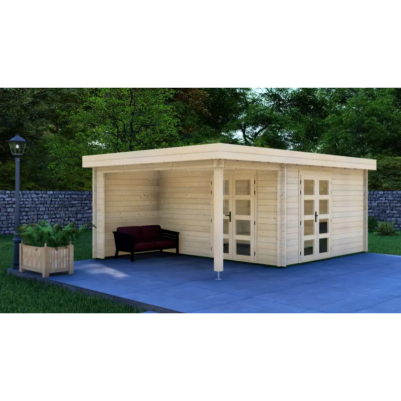 Casita de madera GISELLE 4x6, 44mm, frente lado derecho
