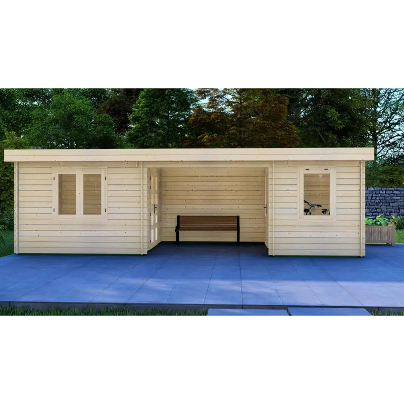 Cobertizo de madera FIAMMETTA 3x8, 44mm, vista frontal