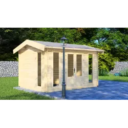 Casita de madera GABRIELLA 3x4, 44mm, frente lado izquierdo