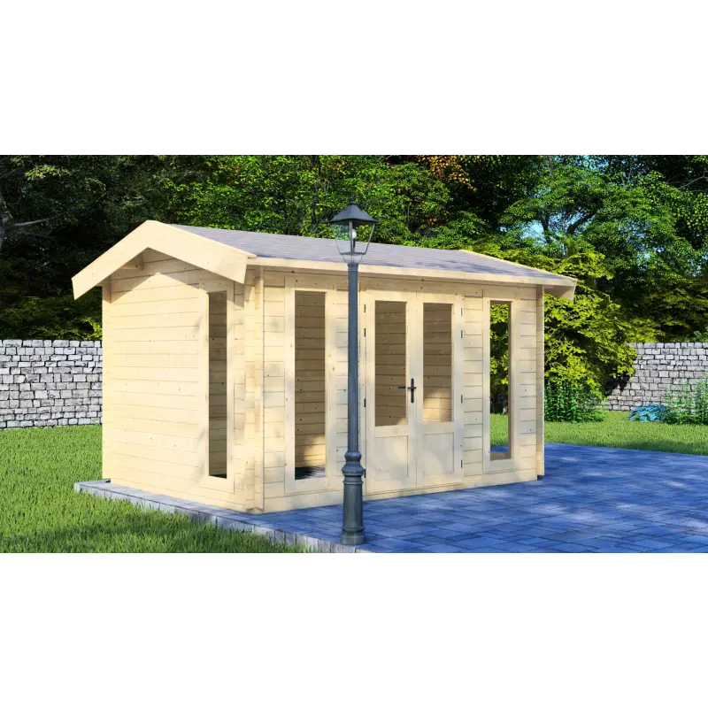 Casita de madera GABRIELLA 3x4, 44mm, frente lado izquierdo