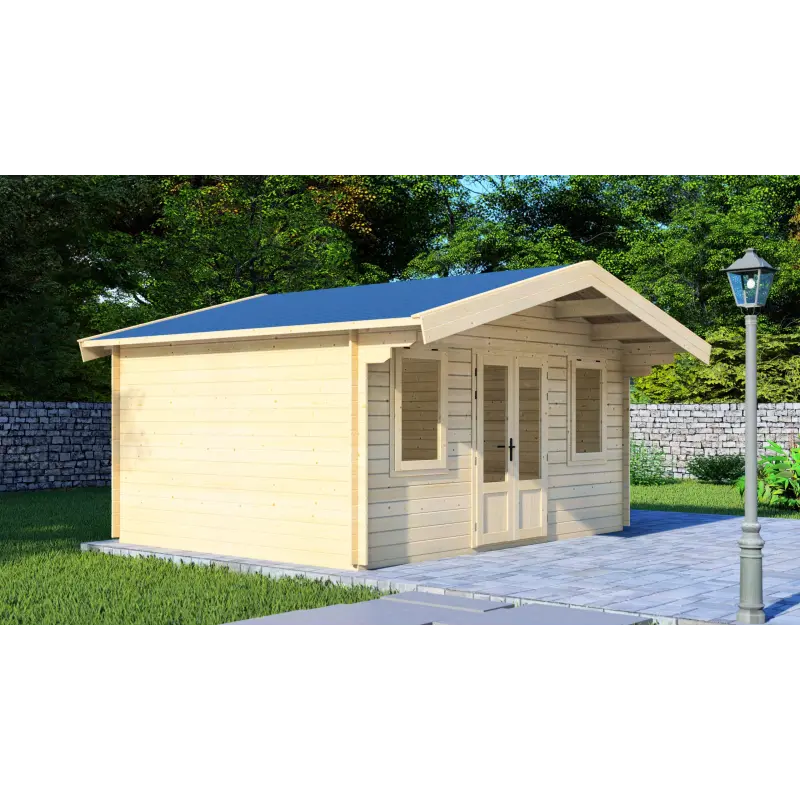 Casita de madera CLARISSA 4x5, 44mm, frente lado izquierdo