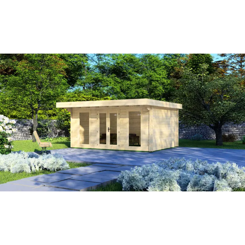 Casita de madera ILENIA 5x3.5, 44mm, frente lado derecho