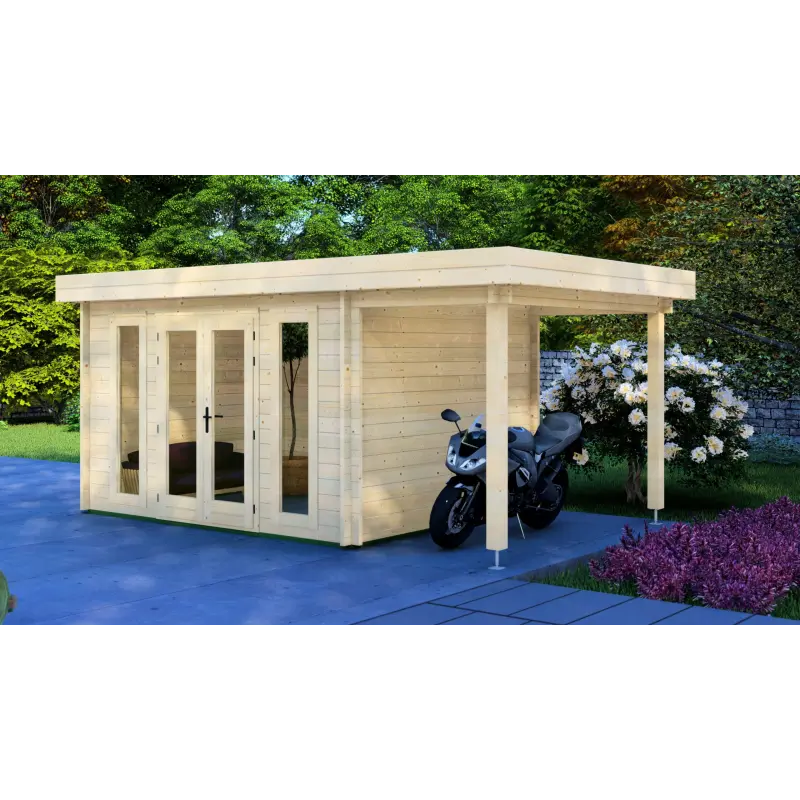 Casita de madera GWEN 5x3, 44mm, frente lado derecho