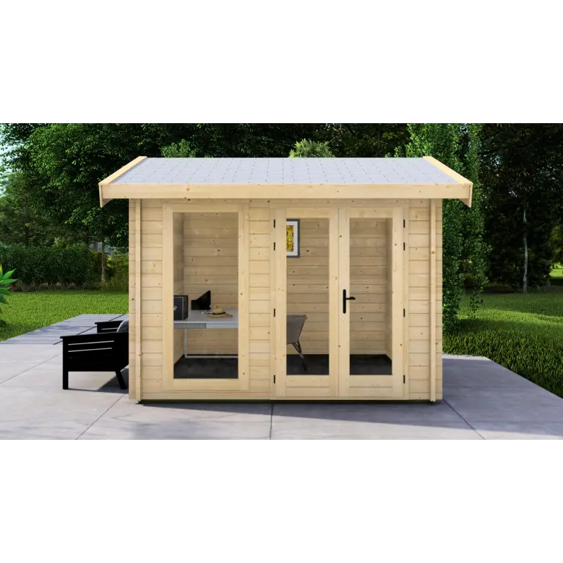 Cobertizo de madera AMELIA 3x3, 44mm, vista frontal