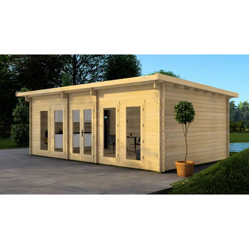 Casa de madera para jardín HOPE 7x4.5, 44mm, frente lado derecho