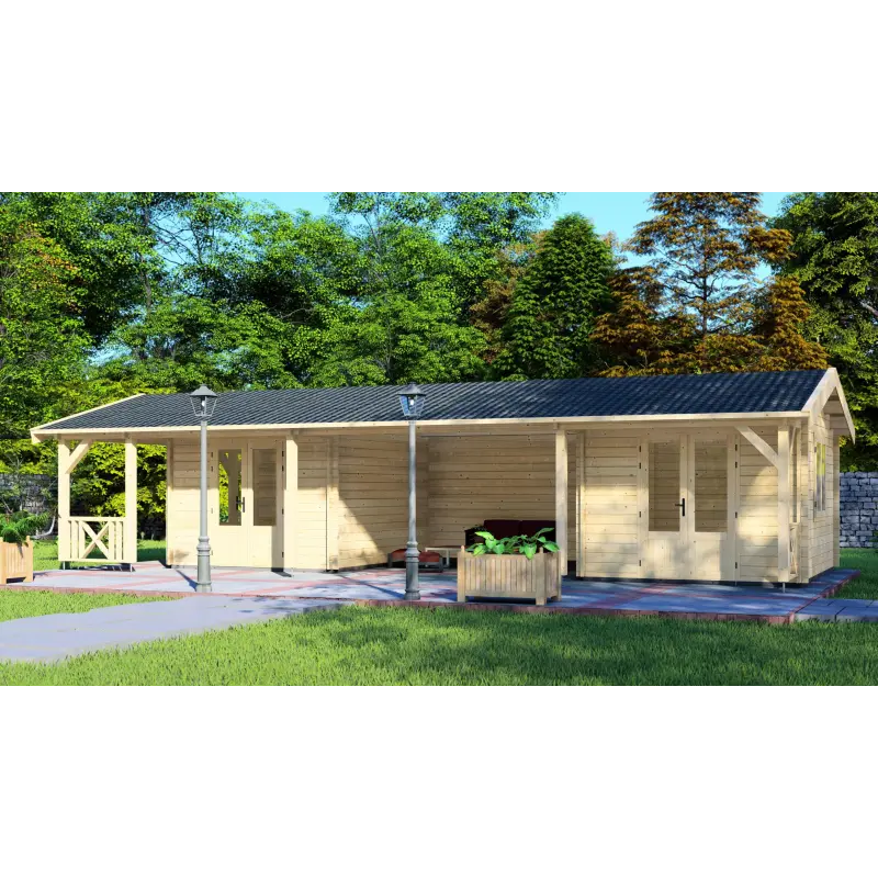 Casa de madera moderna ELEONORA 11.5x5, 44mm, frente lado derecho