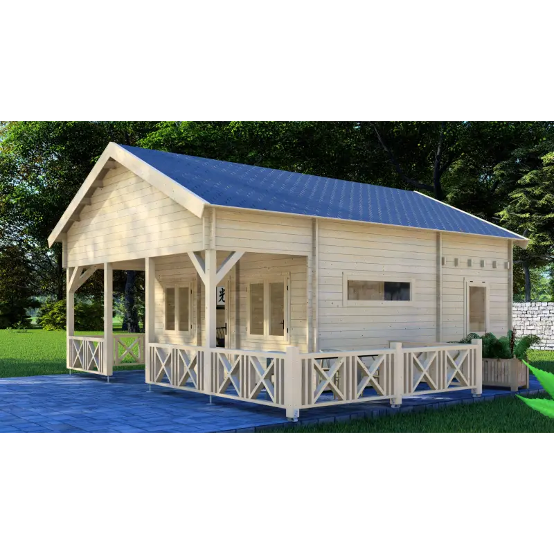 Casa de madera moderna SAMANTHA 6x8, 44mm, frente lado derecho