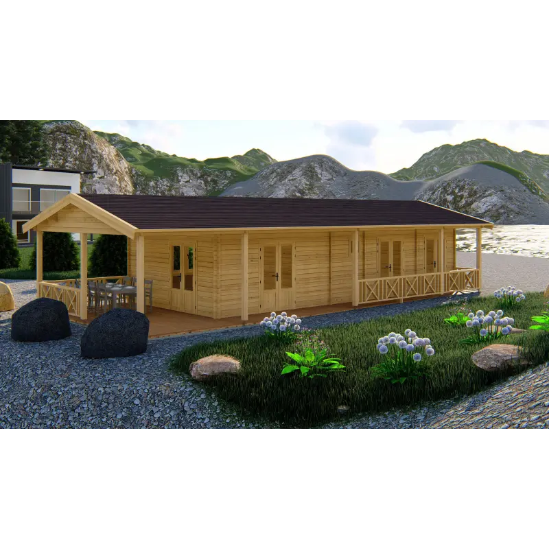 Casa de madera moderna AMANDA 6x14, 68mm, frente lado derecho