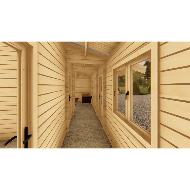 Casa de madera moderna AMANDA 6x14, 68mm, interior pasillo