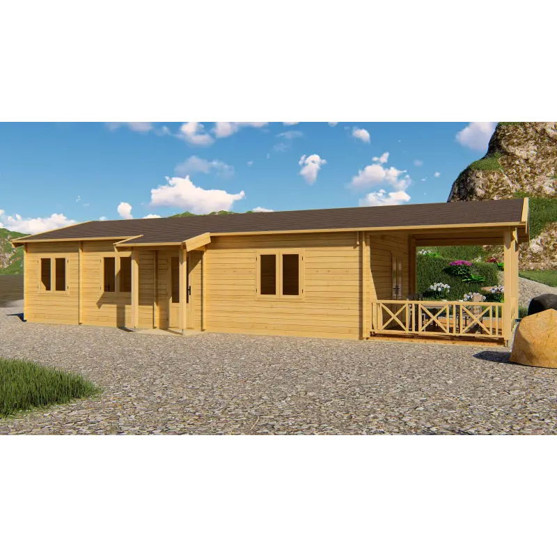 Casa de madera moderna AMANDA 6x14, 68mm, lado izquierdo