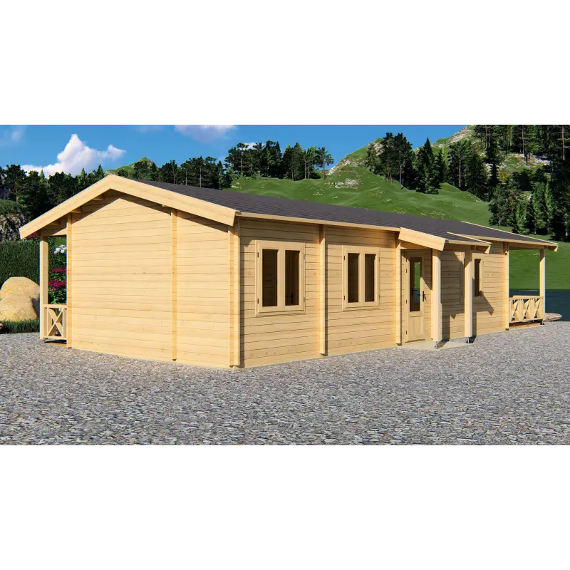 Casa de madera moderna AMANDA 6x14, 68mm, parte trasera