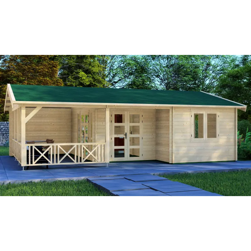 Casa de madera moderna WANDA 8.5x6, 44mm, vista frontal