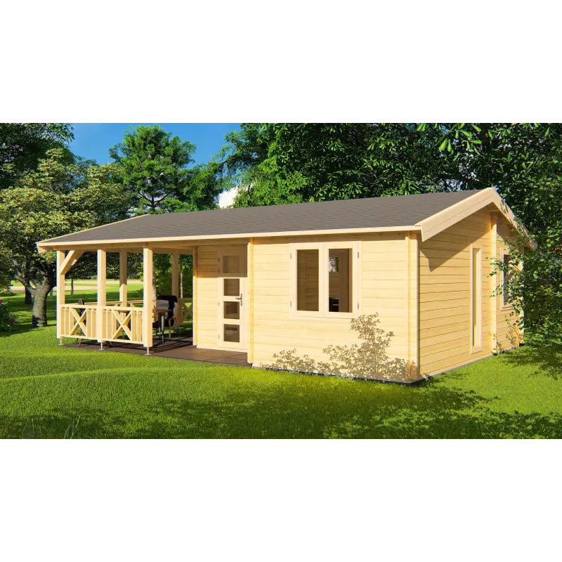 Casa de madera moderna WANDA 8.5x6, 68mm, frente lado derecho