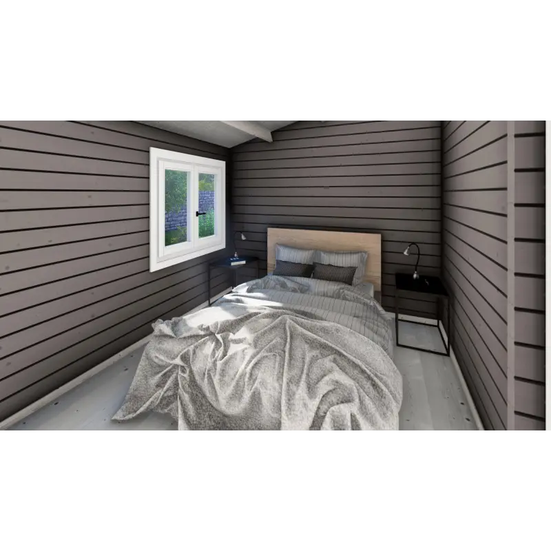 Casa de madera DILETTA 9x8, 68mm, interior dormitorio principal