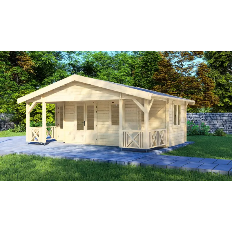 Casa de madera moderna ALESSIA 6.5x5.5, 68mm, frente lado derecho
