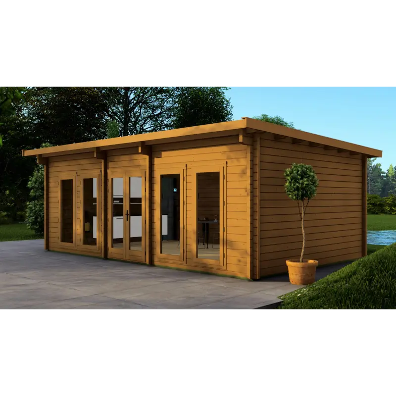 Casa de madera para jardín HOPE 7x4.5, 68mm, frente lado derecho