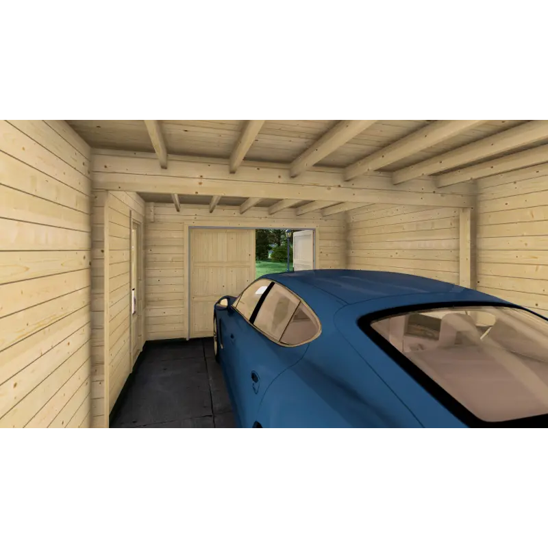 Garaje de madera con cobertizo 7x6, 44mm, interior