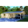 Garaje de madera con pérgola doble 9.5x6, 44mm, frente lado derecho