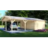 Garaje de madera con pérgola doble 9.5x6, 44mm, parte trasera