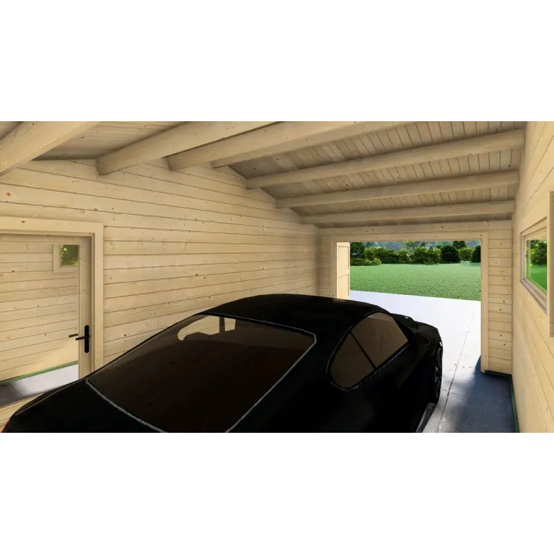 Garaje de madera con trastero 6x6, 44mm, interior