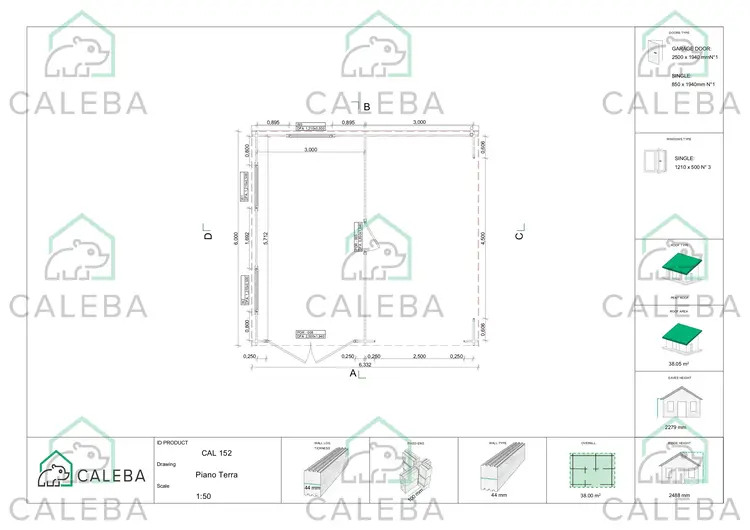 Garaje de madera con cochera a un agua 38 m², planimetría