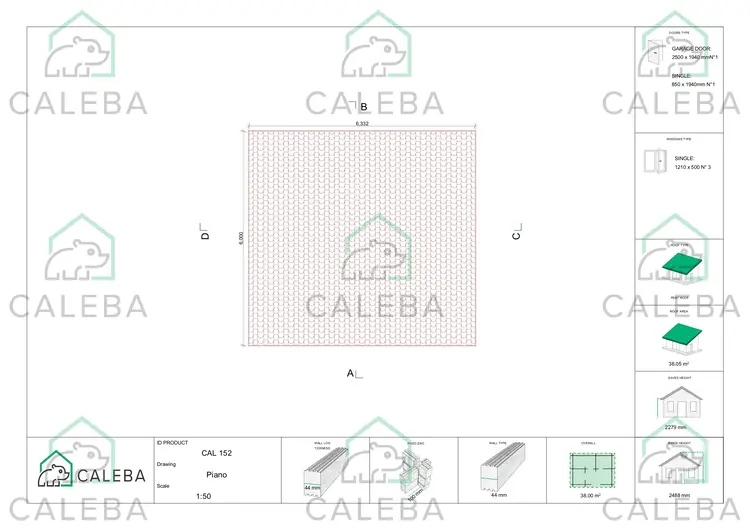 Garaje de madera con cochera a un agua 38 m², planta de cubierta