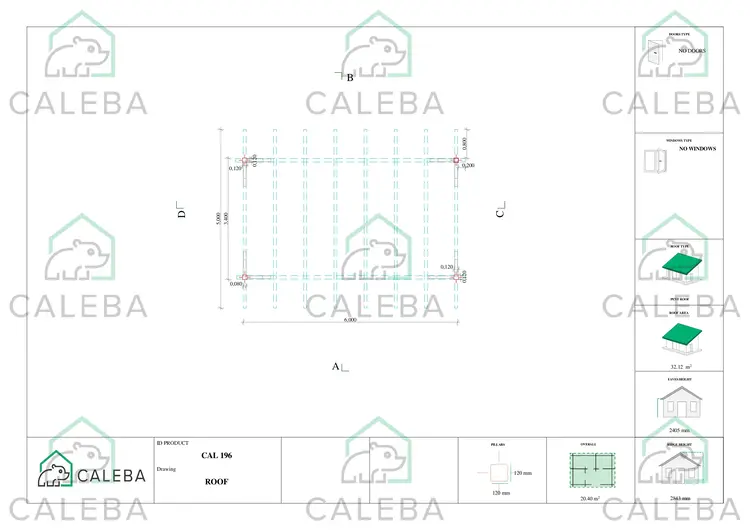 Pérgola para coche 20.40 m², plano de cimentación
