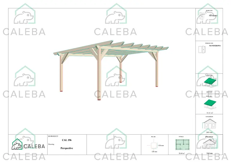 Pérgola para coche 20.40 m², lado A