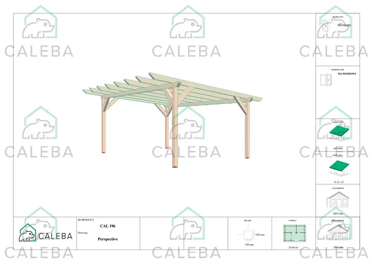 Pérgola para coche 20.40 m², lados A/C