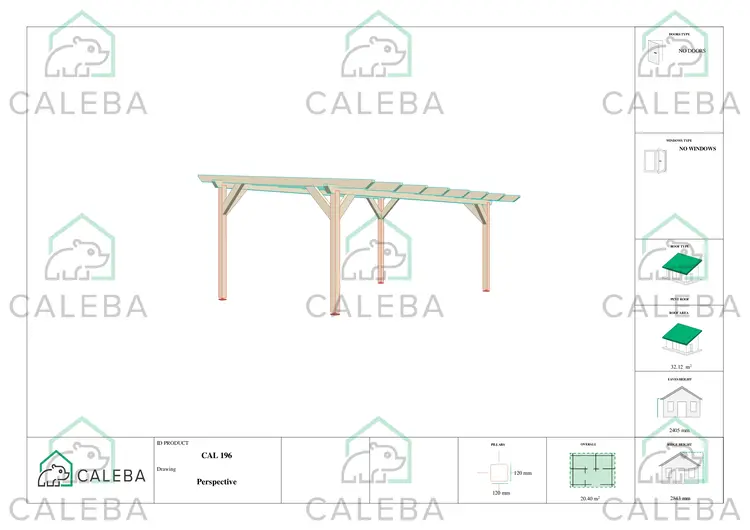 Pérgola para coche 20.40 m², lados A/D