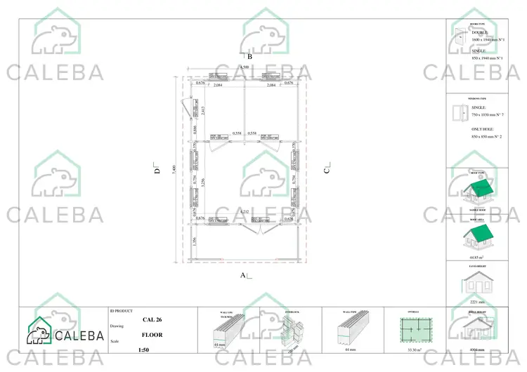 Casa de madera con porche y altillo GAIA 33.30 m², planimetría primera planta